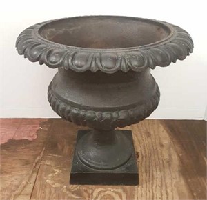 Antique cast iron flower urn 24" high x 23"