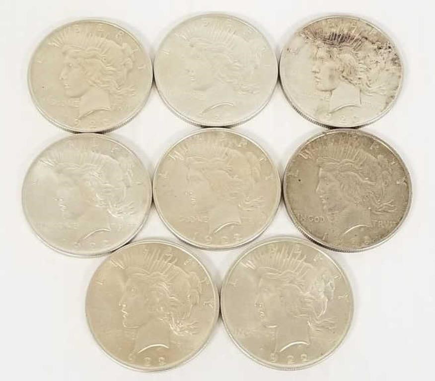 8 - 1922 U.S. silver dollars- brilliant condition,