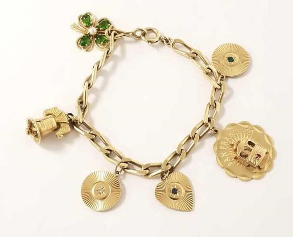 14K gold vintage charm bracelet with 14k gold