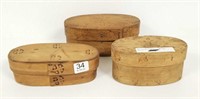 3 small antique wooden tine / storage boxes with