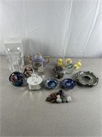 Crystal tulip vase, glass figurines, ceramic