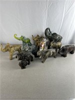 Elephant decorations, including metal sculptures,