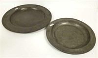 2 hallmarked pewter trays - 18 1/2" largest