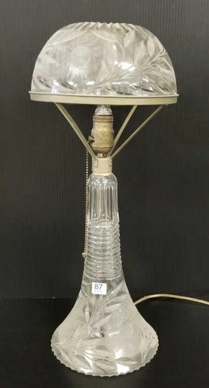 Antique cut glass table lamp - 21 1/2" tall