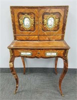 Antique ladies French writing desk with porcelain