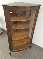 Antique oak corner curved glass china cabinet -