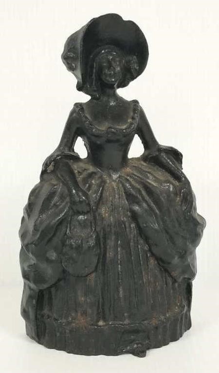 Painted cast iron Victorian lady door stop 10"high