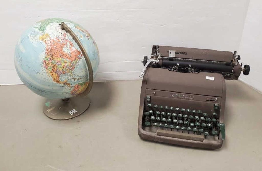 Vintage Royal typewriter and Replogle globe