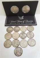 15 assorted U.S. silver half dollars