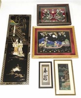 5 pcs. Oriental wall decor incl. inlaid lacquered