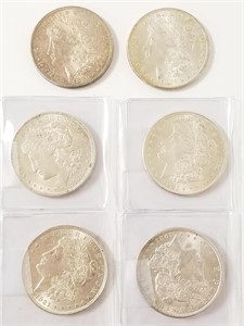 6 U.S. Morgan silver dollars-
