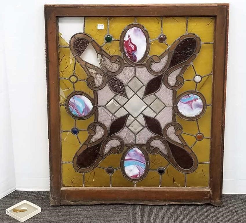 Antique beveled & leaded with jewels stain glass