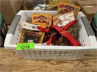 Doggy assorted Smokehouse treats,collars in basket