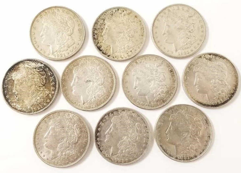 10 U.S. Morgan silver dollars -1921