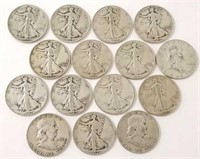 15 U.S. Walking Liberty & Franklin silver half