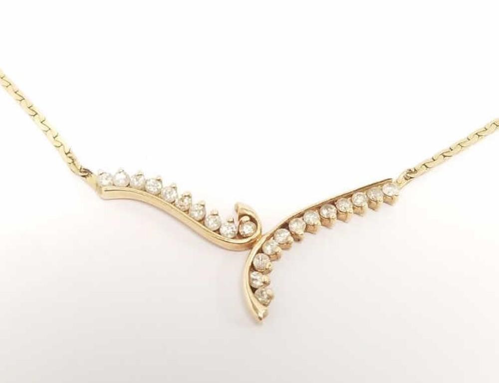 14K gold diamond necklace - 7.4 grams - 16" long