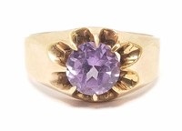 14K gold ring set with lab created alexandrite -