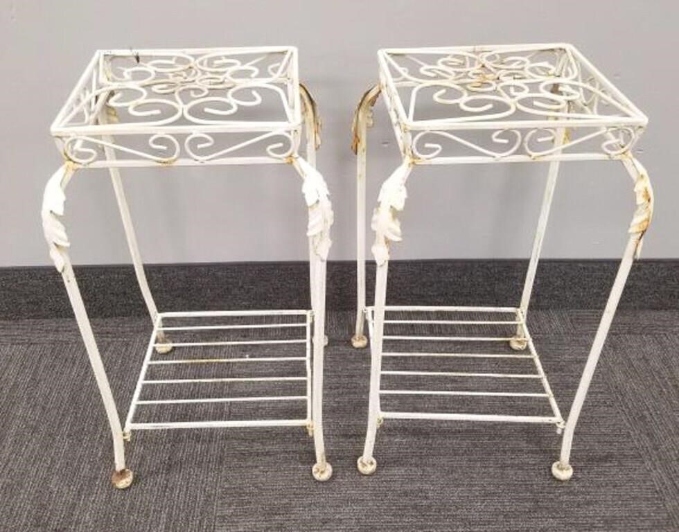 2 Victorian style wire plant stands - 21" tall