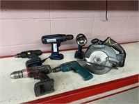 Misc drills, light and Ryobi battery circular saw