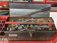 Toolbox and tools, sockets, ratchets, jumper,