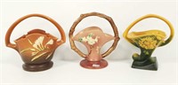 3 vintage Roseville pottery baskets - 8 1/2" tall