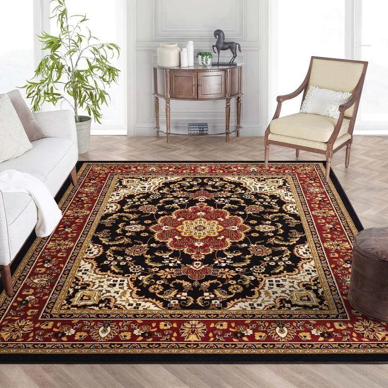 Medallion Kashan Black Traditional Rug