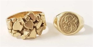 2 -14K gold rings - 15 grams total - size 3 3/4 &