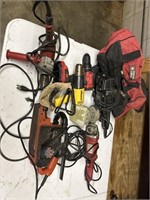 Bag of assorted tools, Black & Decker belt,