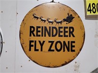 Reindeer Fly Zone Metal Sign