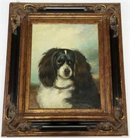 Framed oil painting in ornate frame - dog portrait