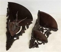 2 Victorian corner shelves - one with deer motif -