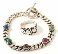 Sterling bracelet with sterling Black Hills ring -