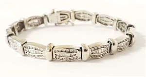 14K white gold tennis bracelet set with many