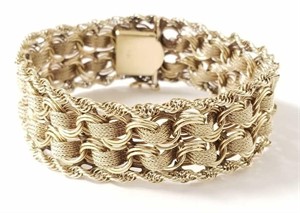 14K gold woven bracelet; 43 grams; 7 1/2" long x