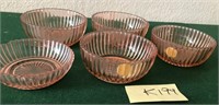 R - LOT OF 5 PINK GLASS BOWLS (K199)