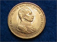 1914 GERMANY PRUSSIA 20 MARK GOLD COIN