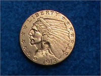 1913 INDIAN  $2.50  GOLD COIN