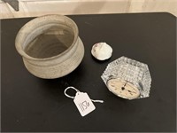 Lead Crystal Desk Clock and Ridged Ceramic Planter