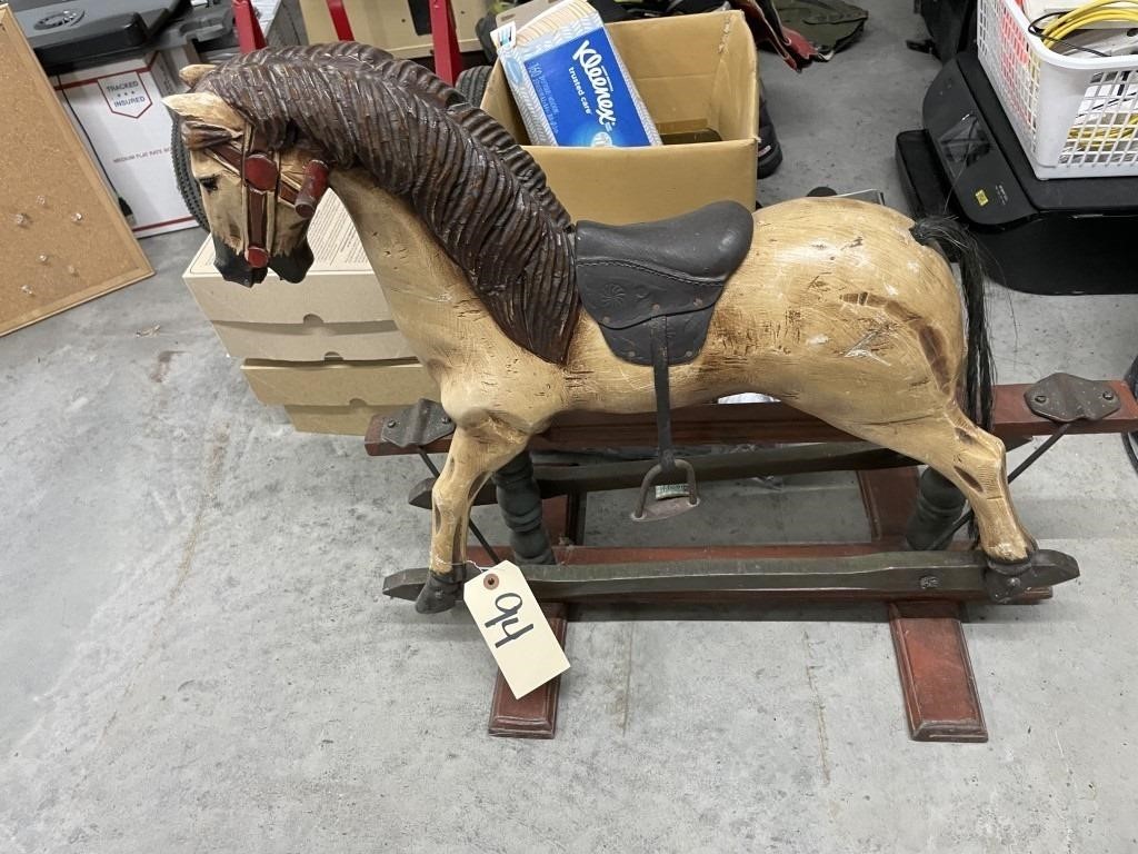Vintage Wooden Rocking Horse-Hand Carved