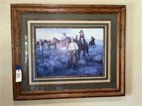 Framed Signed Cowboy Wall Art 46"L x 30"H