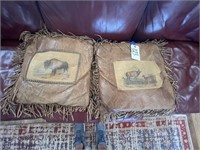 Pair Leather Double D Ranch Home Pillows