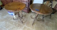 Pair Iron & Wood Round End Tables 21" x 23"