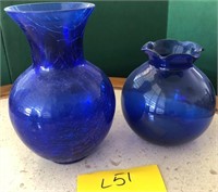R - LOT OF 2 COBALT BLUE GLASS VASES (L51)