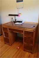 Knee Hole Desk, Lamp, & Adding Machine