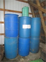 (6) 55 gallon plastic barrels.