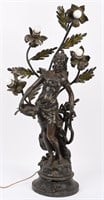 ART NOUVEAU SPELTER LADY WITH TRAY LAMP