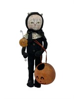 Handpainted Gourd Head Halloween Cat Figure