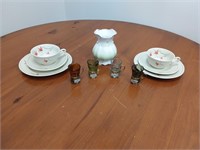 Tea Cups, Saucers, Plates, Shot Glasses, Vase