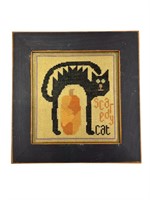 Framed "Scaredy Cat" Needlework Picture