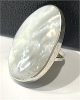 HUGE NATURAL WHITE ABALONE SHELL STERLING RING